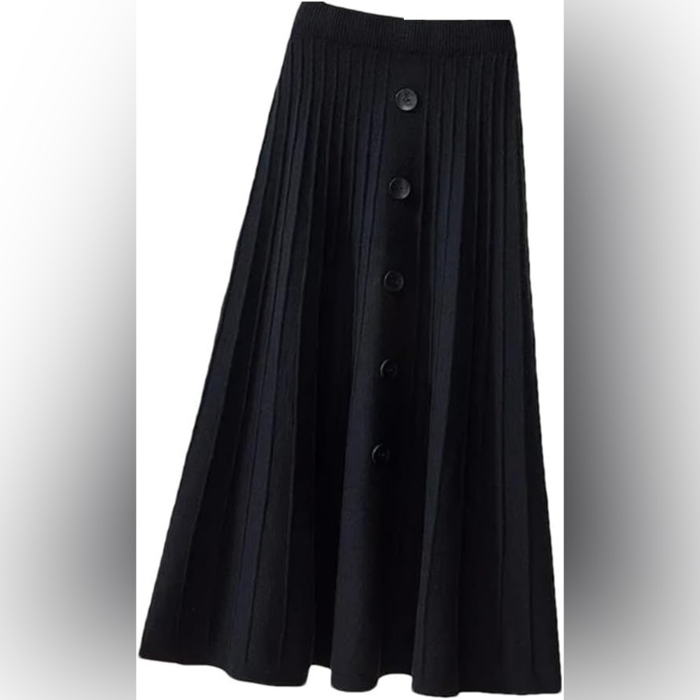 Midi Length Elastic Waist with faux buttons skirt (NWT)